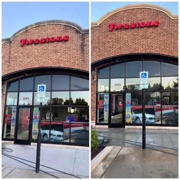 Before and after commercial building cleaning at Firestone in Madison, Mississippi.