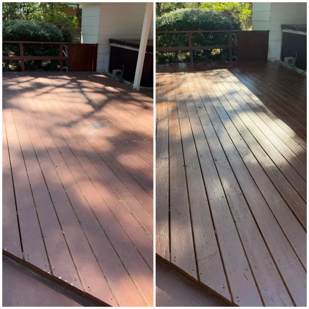 New stain applied to deck in central Mississippi. Before and after picture.
