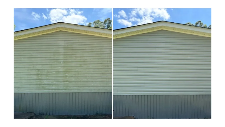 Before and after a house washing service in Brandon, MS.