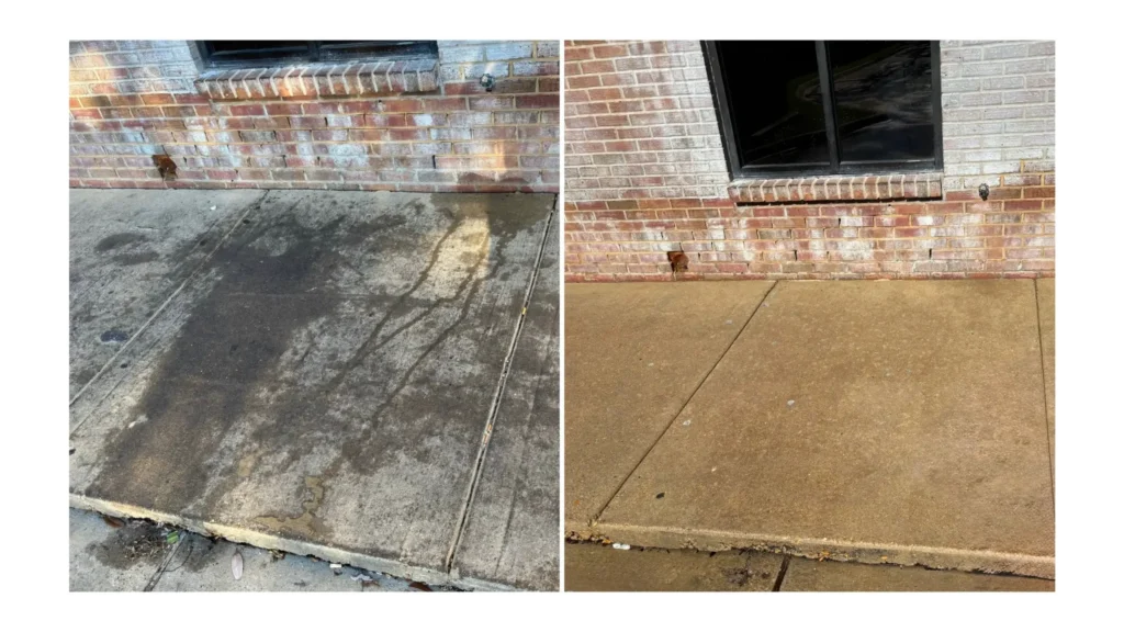 Before and after a pressure washing service in Flowood, MS.