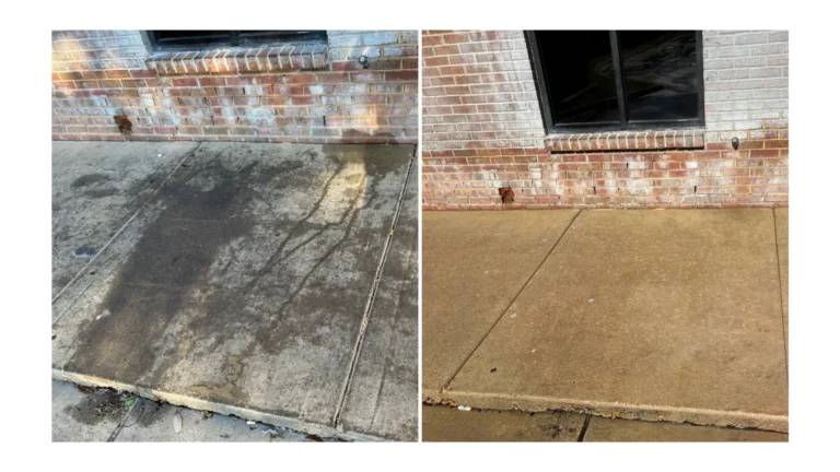 Before and after a pressure washing service in Flowood, MS.