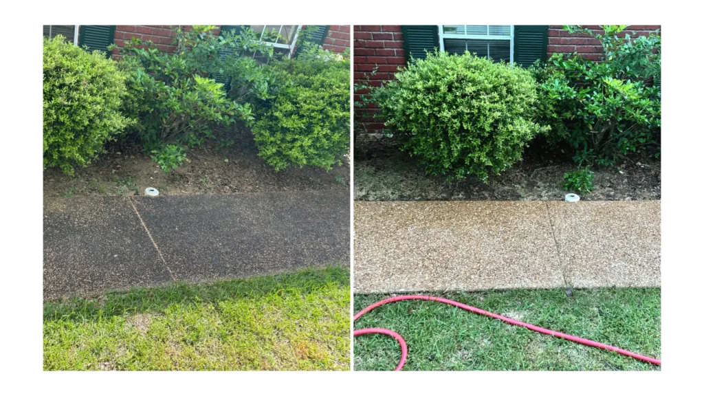 Before and after picture of concrete cleaning in Brandon, MS.