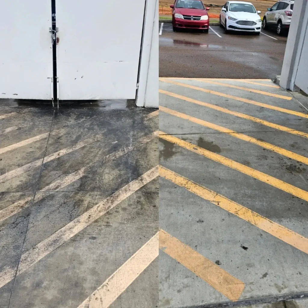 Before and after a dumpster pad cleaning service