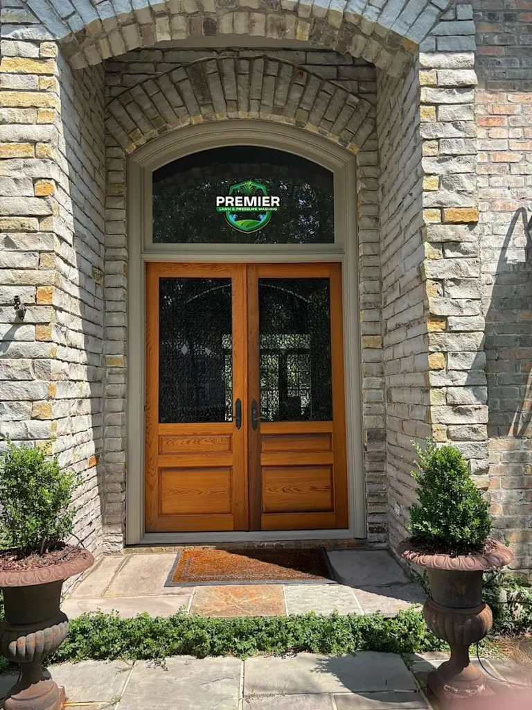 House entryway cleaned by soft washing in Jackson, MS.
